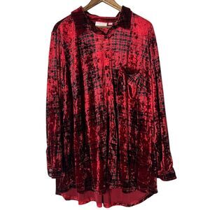 Belle by Kim Gravel Plaid Velvet Top Womens Sz 3X Grunge Goth Skater Holiday